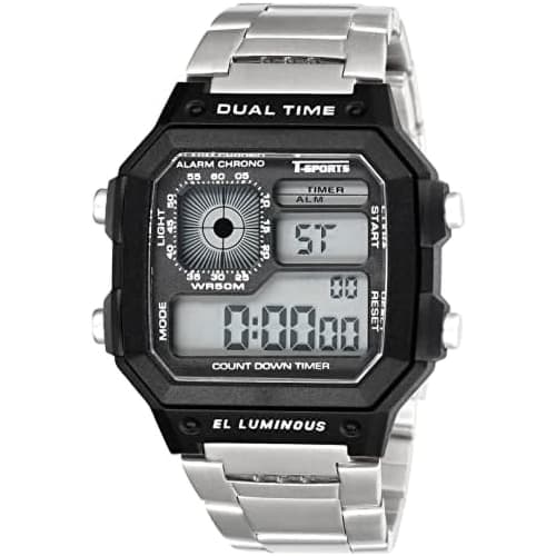 Klefer Men's Digital Waterproof Watch with Metal Band, Silver, TS-D306-BK