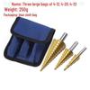 High-speed Steel Titanium-plated Step Drill Set for Hole Enlargement, with Hexagonal Shank and Pagoda Design.