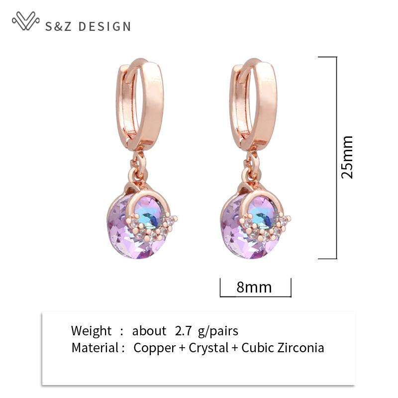Fashion Elegant Rose Gold Color Colorful Round Drop Earrings For Women Wedding Luxury Fine Jewelry Gift Cubic Zirconia Eardrop