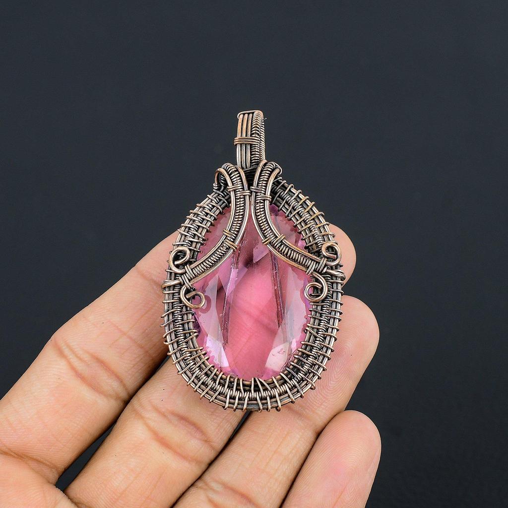 Kunzite Pendant Gemstone Jewelry, 999 Copper Wire Wrapped Pendant, Gift For Women Handmade Pendant