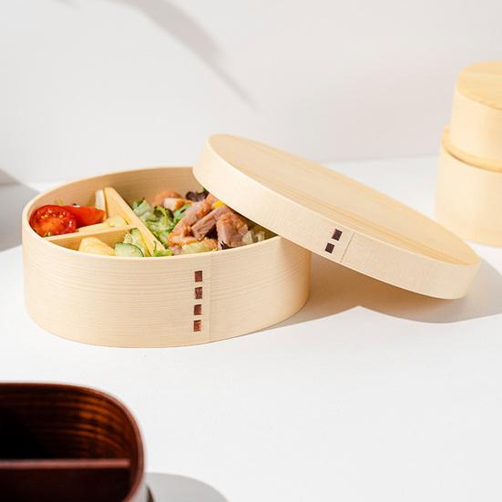 Lunch Box 3 Grids Food Grade Large Capacity Wide Application Oval Square Shape Packed Lunch BPA Free Single-layer Wood Bento Box Kitchen Accessories