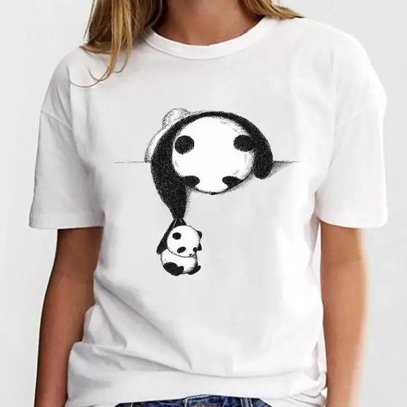 Panda Lovely Print Women T-shirt Cute Cartoon Graphic Print Short Sleeve T Shirt Female Fashion Casual Unisex Clothes Top