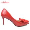 Fashion Aphixta  Bling Crystals Bow Flowers Pointed Toe Red High Heels Women Patent Leather Butterfly-knot Pumps Big Size 45 46 47 48
