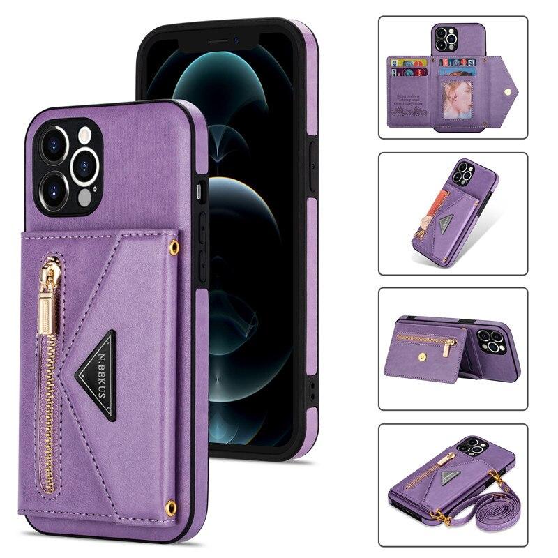 Lanyard Zipper Wallet Phone Case For iPhone 17 Pro Max 16 Plus 15 14 13 12 11 X XS XR 8 Samsung S25 Ultra S24 FE S22 S21 S20 Leather Purse Card Cover