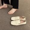 2024 Spring New Square Head Retro Flat Bottom Casual Single Shoes Soft Leather Soft Sole One Pedal Loafers Small Leather Shoes Women