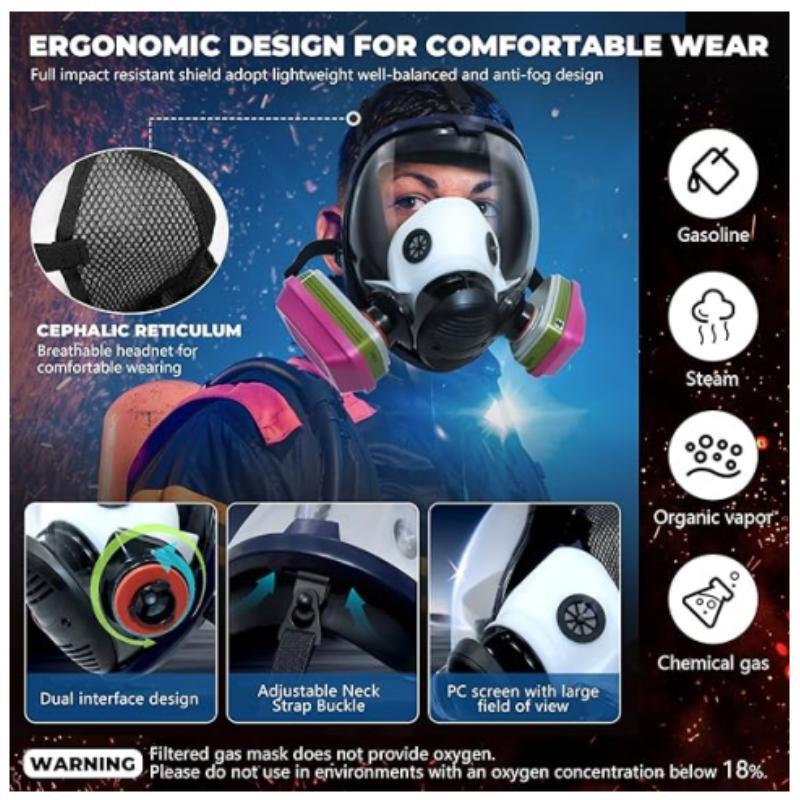 Полнолицевая респираторная противогазная маска, противогаз, подходит для дымовой химии, покраски, тактики - спасательный пояс с фильтром из активированного угля