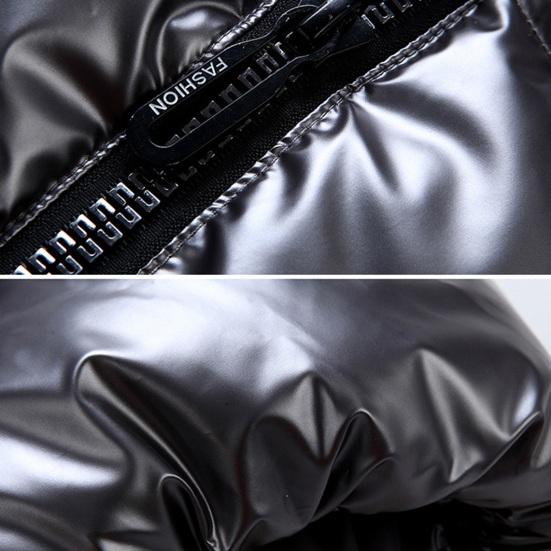 Men Cotton Vest Autumn Winter Hooded Sleeveless Zipper Placket Jacket with Pockets Solid Color Glossy Finish Down Quilted Vest Coat