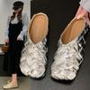 Flat-bottomed Temperament Baotou Half Slippers 2025 New Summer Shallow Mouth Small Fragrant Wind Folds One Word with Cool Slippers Versatile