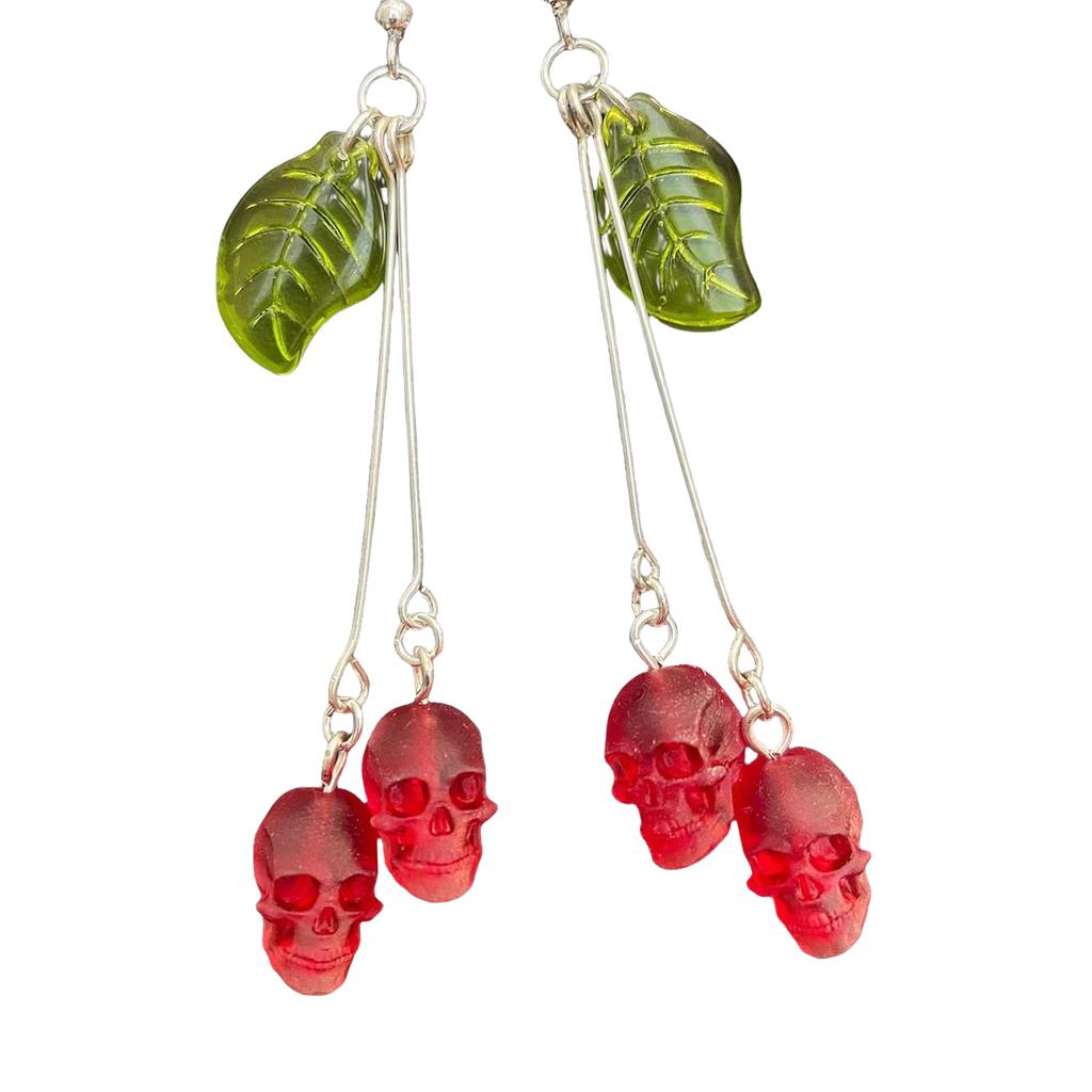 Trendy Gothic Skull Cherry Earrings Gothic Skull Earrings With Red Vampire Design Stylish Ear Accessory For Women