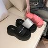 Popular Retro Black One-word Thick-soled Slippers Women's Summer Wear 2025 New Heightening Non-slip Stepping Shit Sandals
