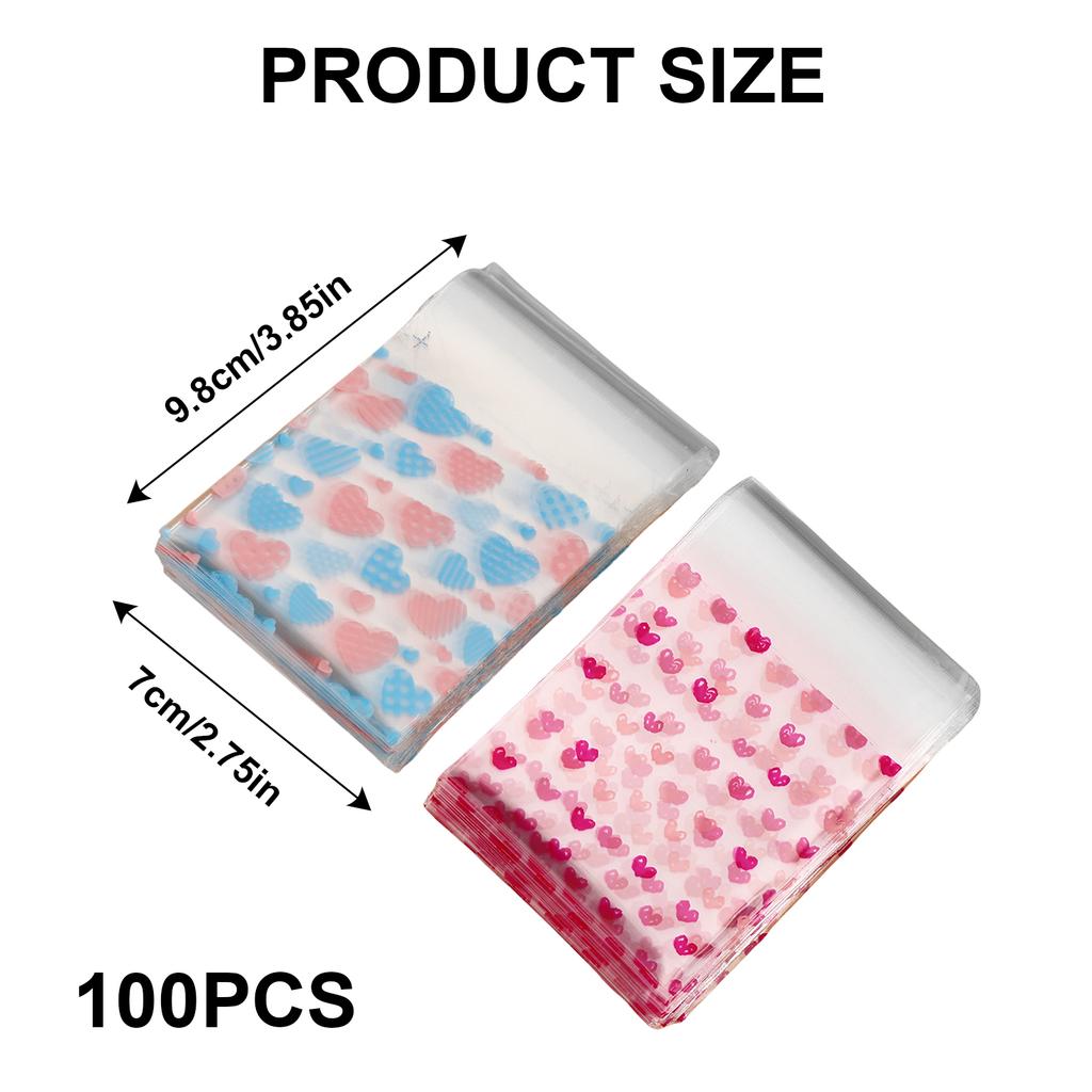 100Pcs Valentine's Day Self Adhesive Plastic Bags Stylish Clear Bags with Love Motif for Candy and Gift Packaging
