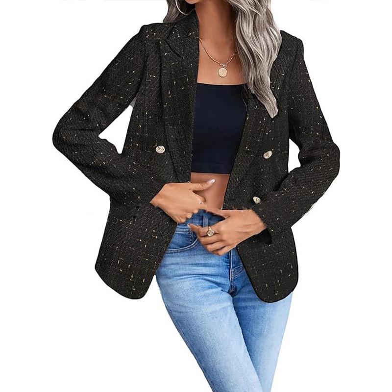 Tweed Women's Blazer Lapel Thin Coat Fashion Casual Top Commuter Single Breasted Long Sleeved Thin Jacket Spring and Autumn