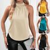 Summer Satin Vest Halter Off Shoulder Solid Color Sleeveless Tops Smooth Surface Pullover Tops Loose Fit