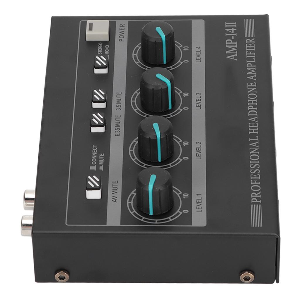 AMP?14II 4 Channel Headphone Amplifier Compact 4 Way Stereo Headphone Amplifier with 12V 2A Adaptor