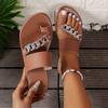 Large Size Flat Women's Sandals Summer New Popular Set Toe Line with Chain Decorative Beach Slippers 36-43