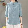 Solid Chinese Style Loose New Elbow Sleeve Women's Clothing Button Stand Collar Thin Summer Simplicity Comfortable T-Shirts