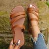 Fashion 2024 Summer Flat Heel Sandals for Women Casual Plus Size Beach Slippers Woman Pu Leather Strap Slip-On Gladiator Sandals