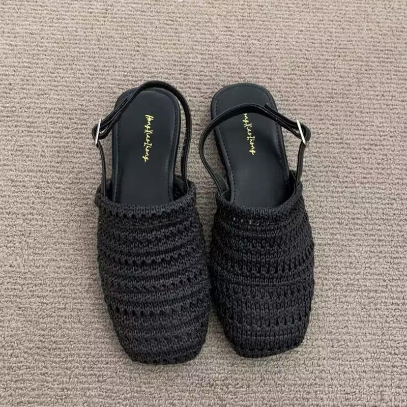 French Bohemian Single Shoes Gently Woven Girls Bag Head Sandals Summer Retro Fairy Evening Empty Slippers