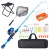 Kids Fishing Rod and Reel Combo with Collapsible Fishing Stool Landing Net Telescopic Fishing Pole