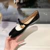 Shoes for Women French Bowknot Ballet Flat Shoes with Flat Ribbon 2024 Mary Jane Women Shoes Solid Square Toe Slip-On Flats