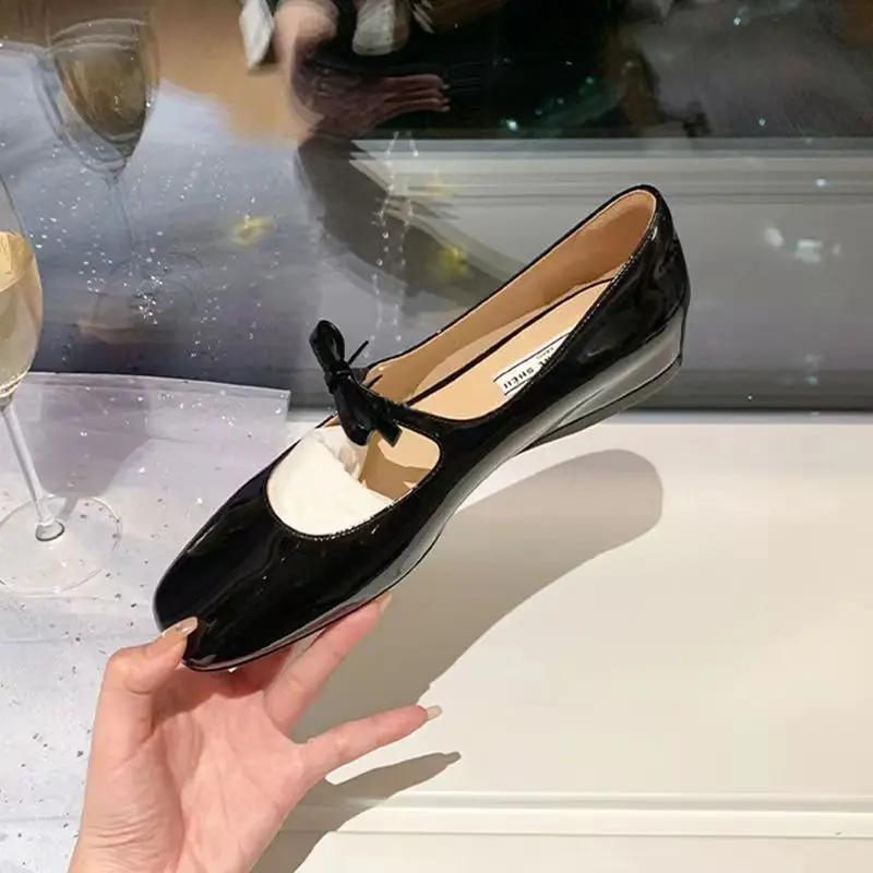 Shoes for Women French Bowknot Ballet Flat Shoes with Flat Ribbon 2024 Mary Jane Women Shoes Solid Square Toe Slip-On Flats
