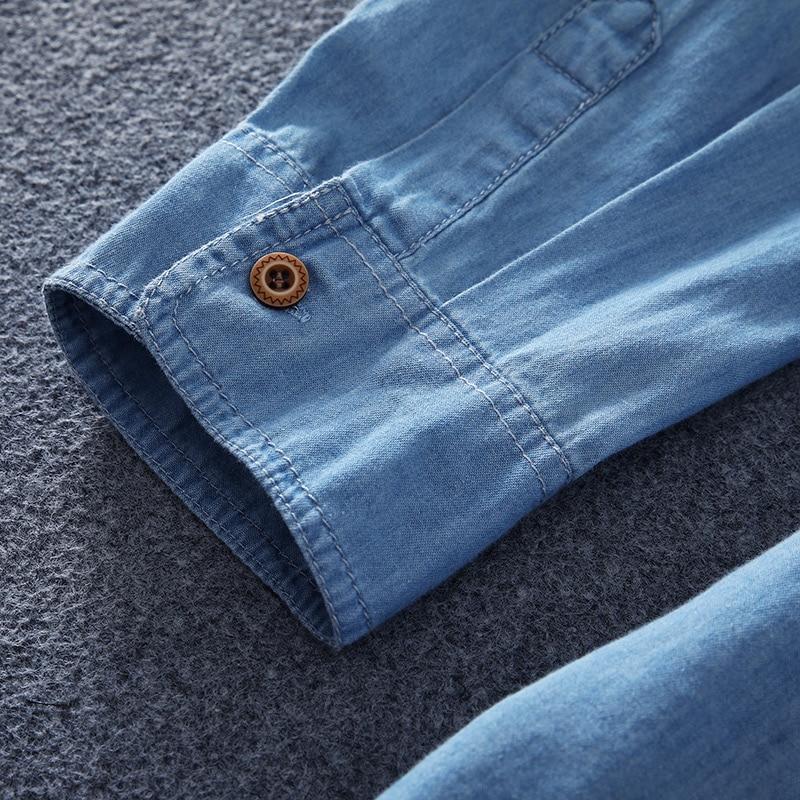Мужская джинсовая рубашка с длинными рукавами. 100% хлопок, летняя мода, однотонный, дышащий и удобный лацкан