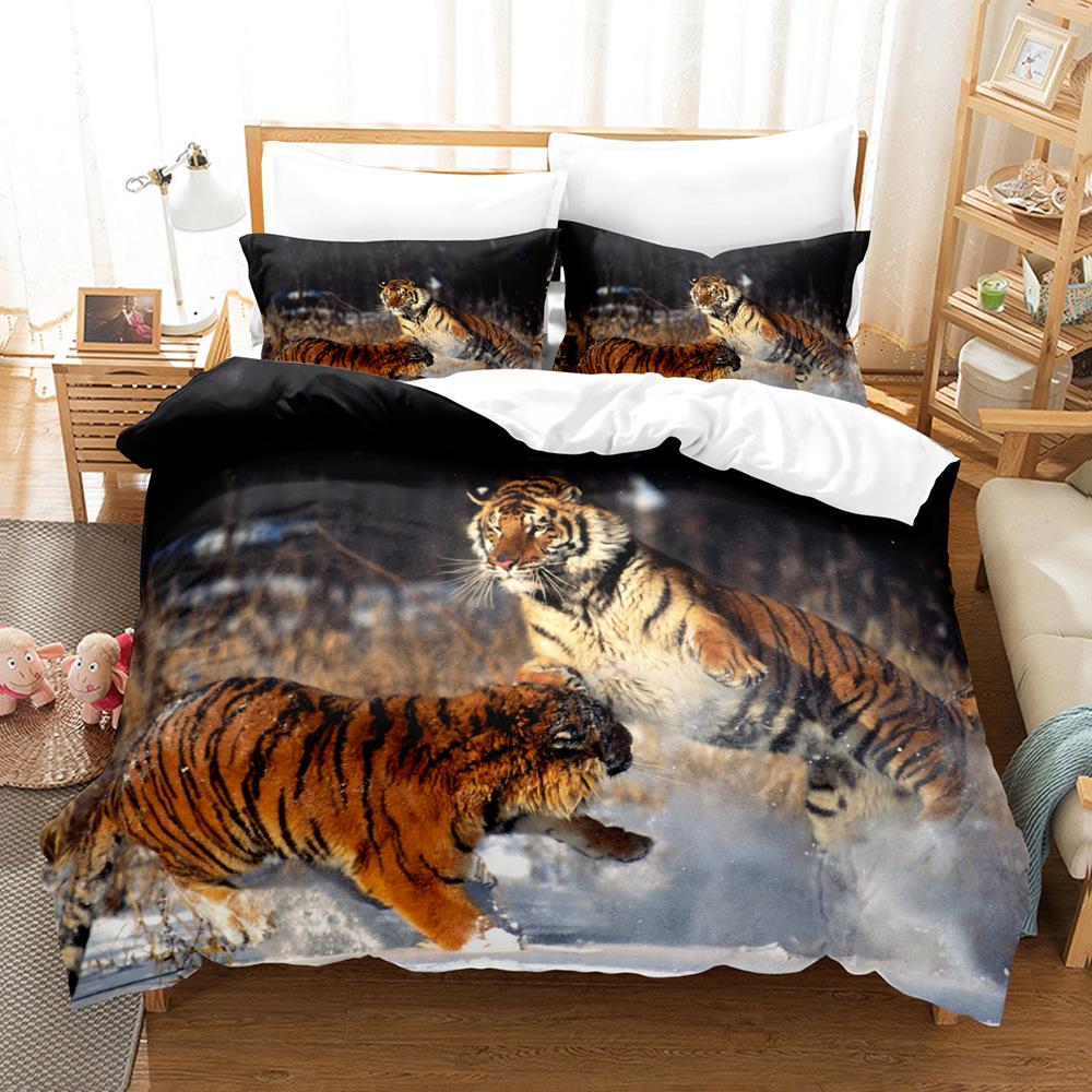 3D Fierce Beast Bedding Set Tiger Print Duvet Cover Pillowcase 2/3 Pieces AU180 * 210 Full Size Soft Zippered Home Textile