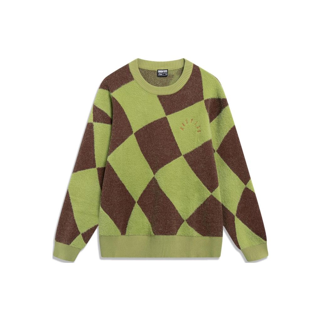 Li Ning Badfive Series Plaid Crew Neck Sweater Men Sweater Fresh-Moss-Green AMBT017-5