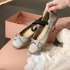 Sheepskin Version of Ballet Mary Jane Shoes with Bow Square Round Head Elastic Word with Shallow Mouth Single Shoes