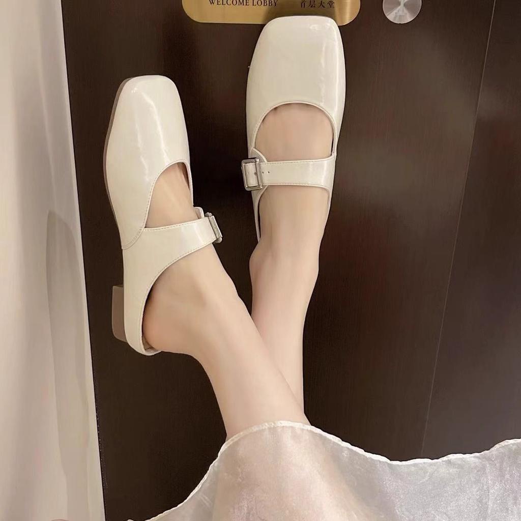 Temperament Square Head Mary Jane Shoes Women's Summer 2025 New Light Mouth Bag Head Half Slippers Low Heel French Flat Bottom Half Tray