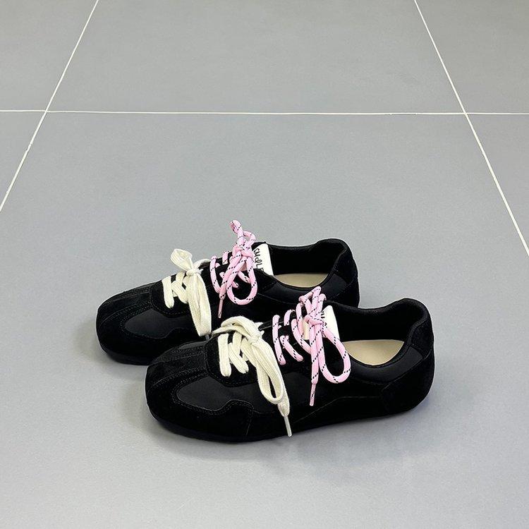 Leather German Training Shoes for Women's Models 2025 Autumn New Mandarin Ducks with Round Heads and Soft Soles Versatile, Lightweight Sports and L