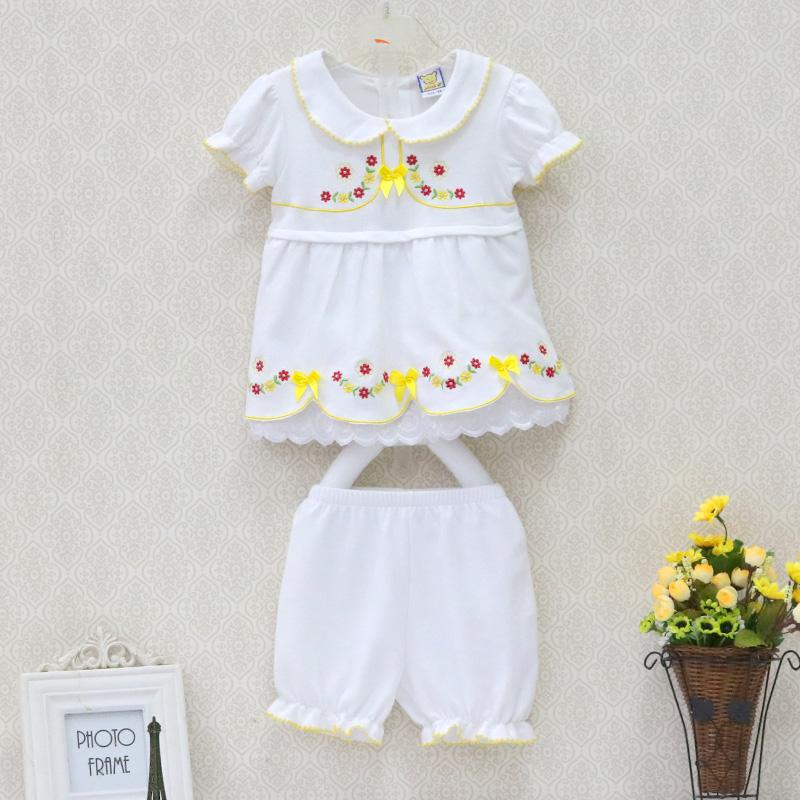 Newborn Kids Girl 2Pcs/Set Short Sleeve Shorts Cotton Spring And Summer Autumn Shirt Bell Bottoms Lace Lacework Clothing