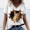 Playful Animals Printed Women's T Shirt Summer Casual Short Sleeve T-Shirts Kawaii 3d V-Neck Tops Tees Women's Oversize Pullover