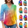 Women's Casual V-neck Gradient Print Three-quarter Sleeve Fashion Top