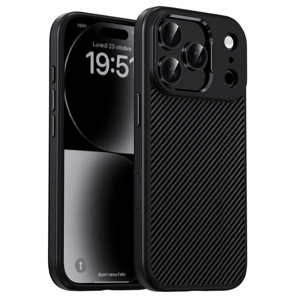IPAKY For iPhone 17 Pro TPU Case Carbon Fiber Texture Phone Cover Metal Lens Frame