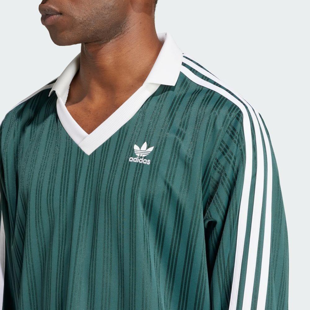 Adidas Originals Adicolor Pique Striped Pullover Football Long Sleeve T-Shirt Men Tops Mineral-Green IZ2446