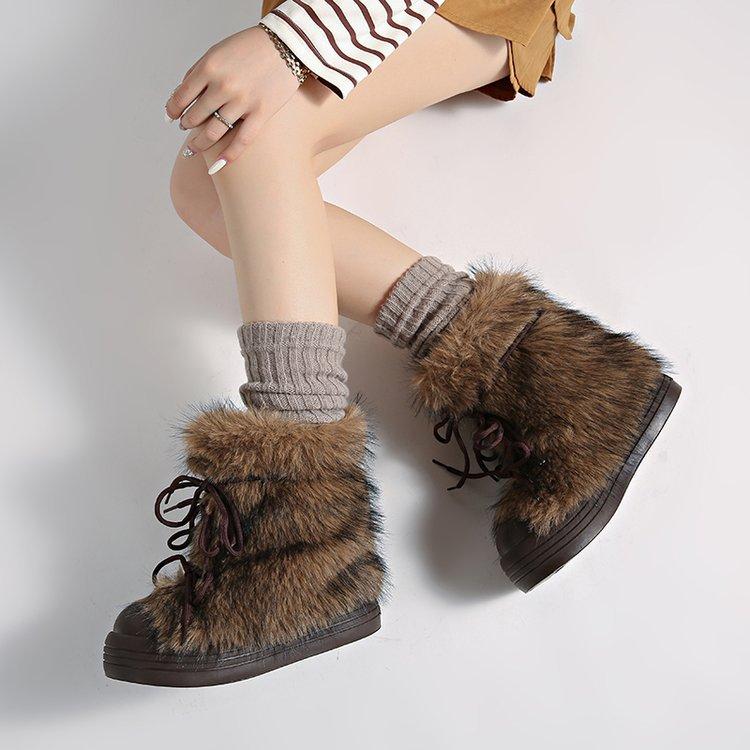 Small Thick-soled Snow Boots Women's 2025 New Autumn and Winter Thickened Fluffy Short Boots Wear Warm Cotton Shoes