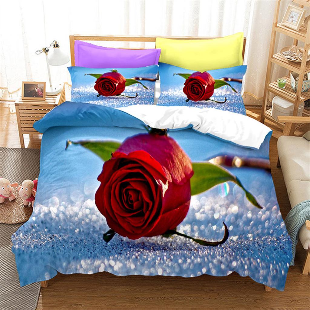 Red Rose Romantic Valentine's Day Floral Duvet Cover for Women Girls Valentine's Day Gift Flowers Print Quilt Cover Room Decor