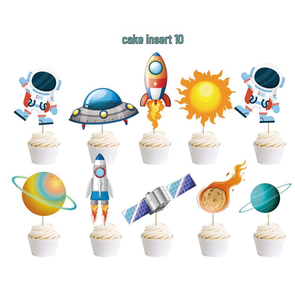 Astronaut Party Banner & Cake Topper Set with Rocket & Nine Planet Hanging Ornaments