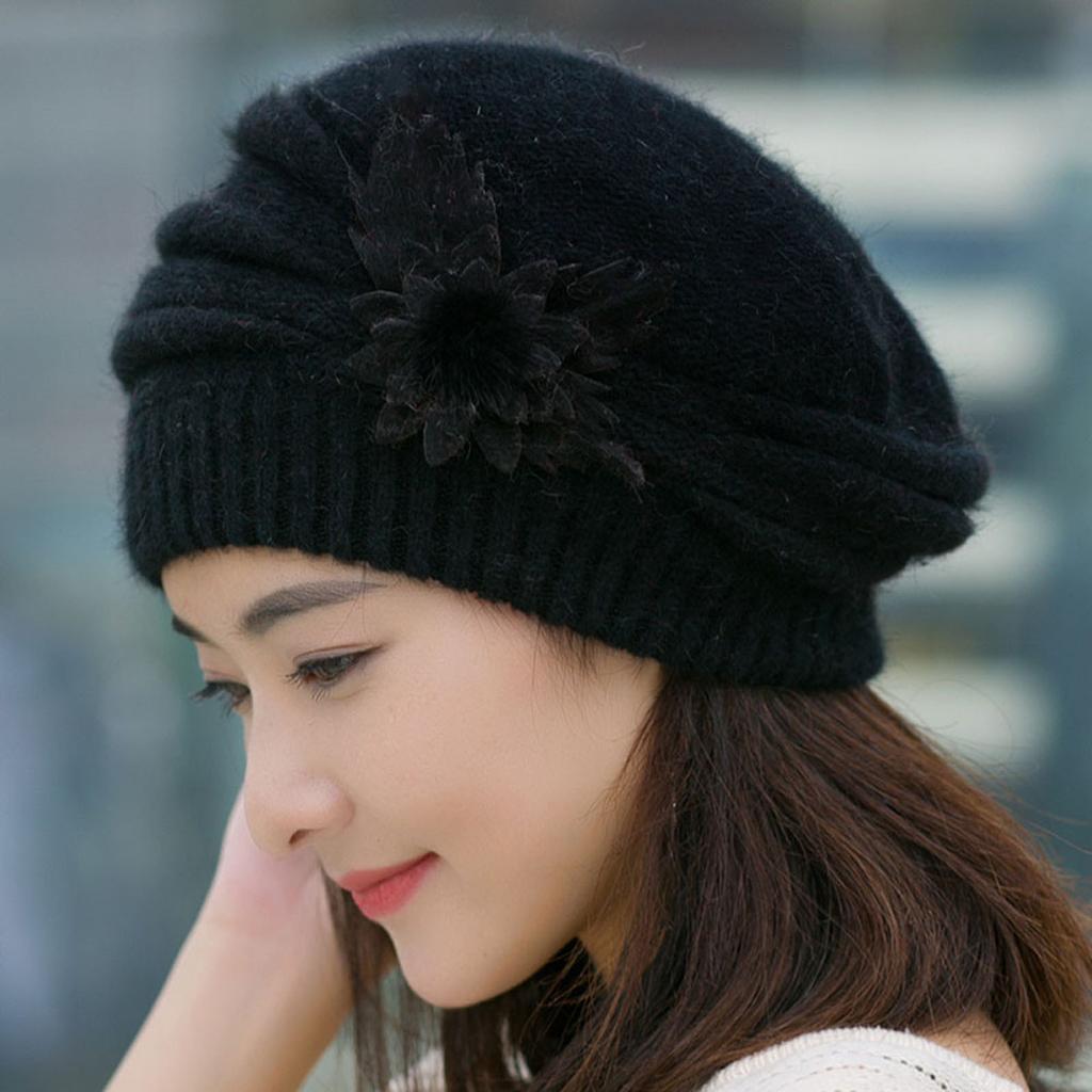 Fashion Womens Flower Knit Crochet  Hat Winter Warm Cap Beret