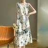 Silk Satin Women's V-neck Print Spaghetti Strap Maxi Dress - Summer 2025 Collection