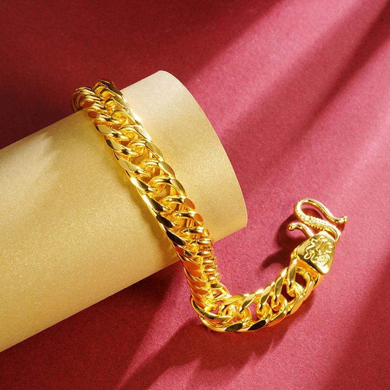Smooth Flat Vietnamese Gold Bracelet Domineering Retro Versatile Men and Women Copper Plated Roman Chain