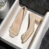 Fashion Fashion Flower High-heeled Single Shoes Autumn New Square Toe Shallow Cuff Foot Non-slip Wear-resistant Block Heel Shoes
