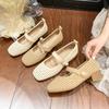Woven Hollow Single Shoes Women's Spring and Summer Retro Mary Jane Shoes Square Head Mid-heel Shoes Sandals Women's New Models