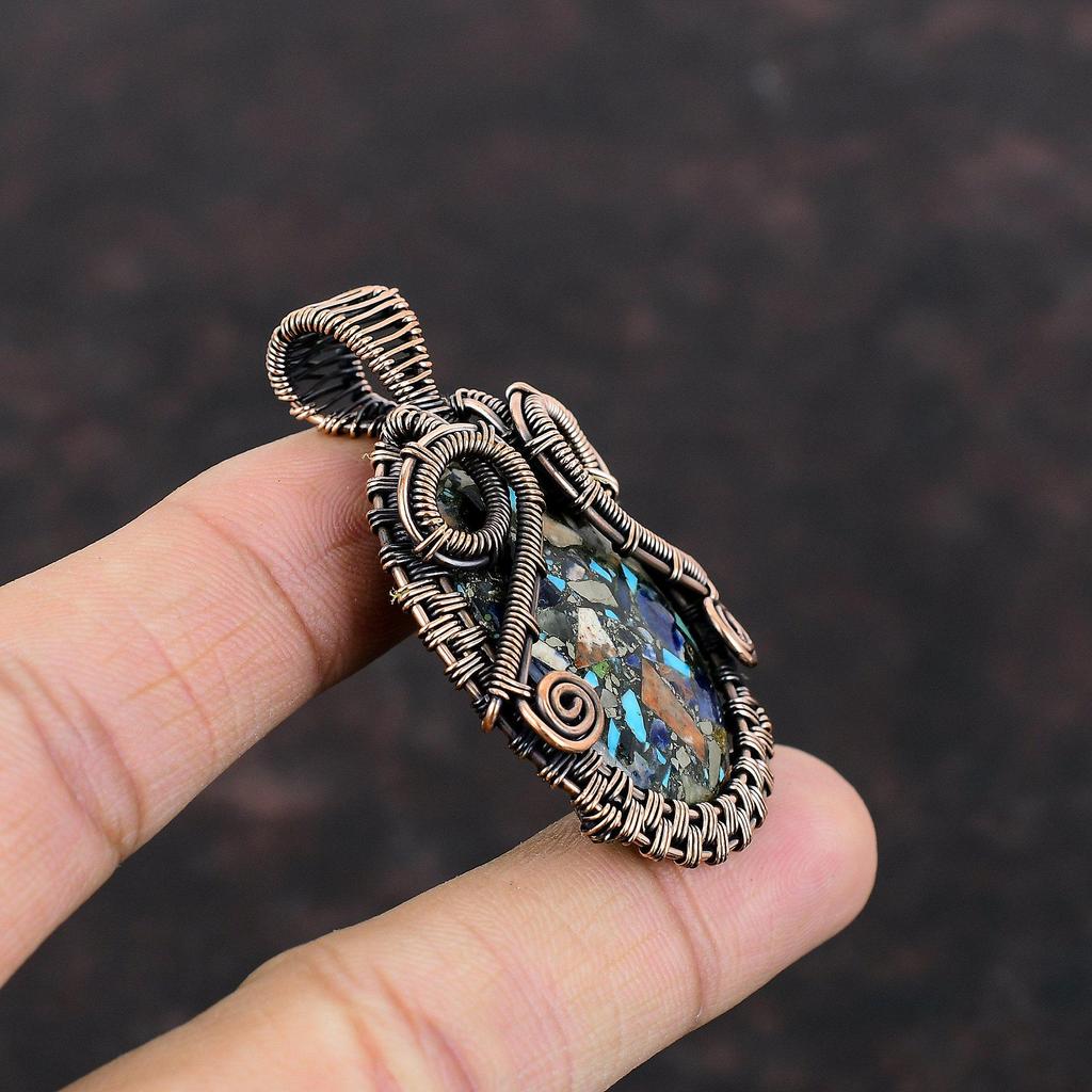 Copper Multi Turquoise Pendant Copper Wire Wrapped Pendant Gemstone Jewelry Unique Style Pendant Handmade Copper Jewelry Gift For Engagement