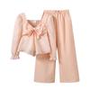 Girls' Outfit Children's Clothing Autumn New Fashionable High-end Jacquard Long Sleeve Bow Top Long Pants