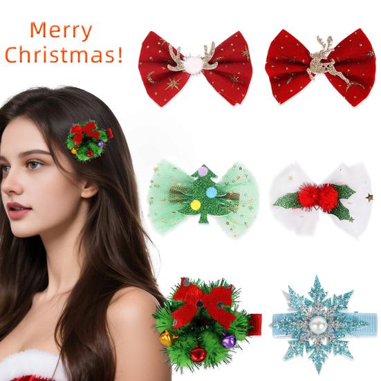 2/6Pcs/Set Hair Clips Christmas Theme Xmas Tree Snowflake Deer Decor Hairpins Festive Atmosphere Hair Pins