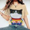 Women's T Shirt Cartoon Cat Pattern Print Summer Casual Short Sleeve Tee Fashion Streetwear Cute Girl Female Oversized Clothing