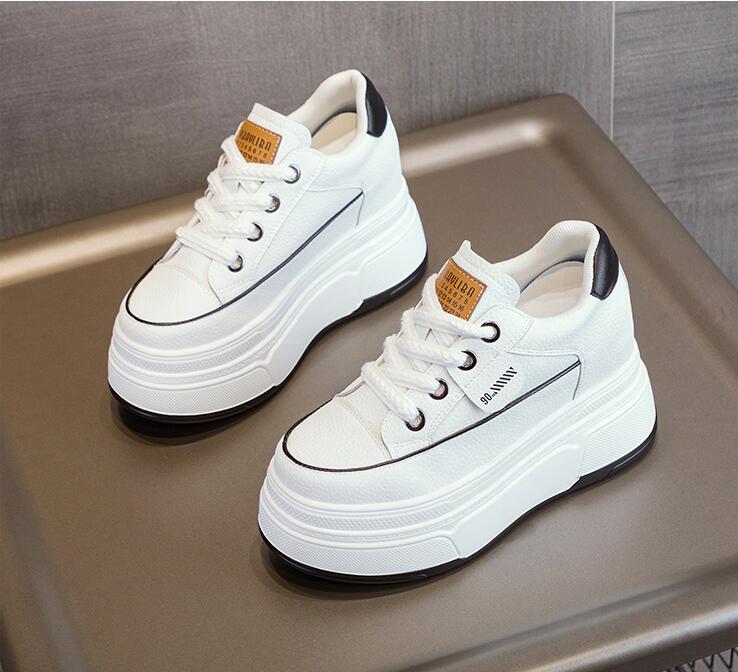 New 9cm Cow Suede Genuine Leather Women Vulcanized Shoes Platform Wedge Skate Boarding High Brand Heels Casual Summer Shoes