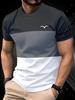 2024 Fashion Men's Color Blocking Printed T-Shirt Casual Street Male Crew Neck Short Sleeve T Shirt